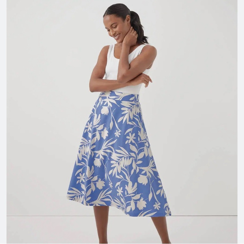 Pact Blue and White Floral A-Line Skirt